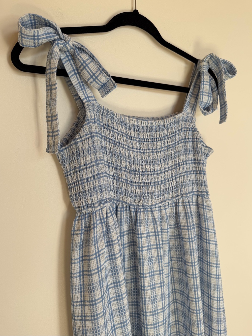 Carly Jean Blue Plaid Print Tie Sleeve Maxi Dress Size Small - Picture 3 of 10